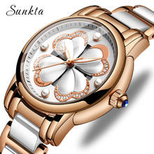 Sunkta nova marca de luxo à prova dwaterproof água relógios femininos moda simples cerâmica relógio de quartzo feminino vestido relógio relogio feminino + caixa 2024 - compre barato