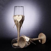 2 шт набор Свадебные стеклянные Персонализированные Свадебные бокалы es Свадебные бокалы для шампанского из мешковины кружева деревенские флейты вина чашки вина 2024 - купить недорого