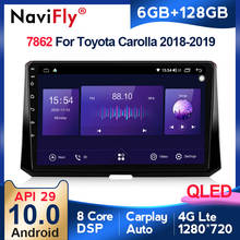 Navifly 6gb + 128gb qled tela 1280*720 android 10.0 áudio rádio do carro multimídia player para toyota corolla 11 auris e180 2017 2018 2024 - compre barato