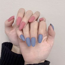 Matte pink and blue hit candy pure color false nails 24pcs with glue french lady full nail tips cute full nail tips middle-long 2024 - buy cheap
