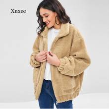 Women Faux Fur Coat Turn-Down Collar Zipper Plush Jacket Solid Winter Warm with Pocket Female Overcoat Tops Clothing 2024 - buy cheap