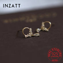 INZATT Real 925 Sterling Silver Zircon Round Pendant Stud 14K Earrings For Women Geometric Bohemian Fine Jewelry Drop Shipping 2024 - buy cheap