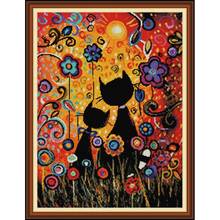 Colorful Gouache Cat Counted Cross Stitch Kit 14ct 11ct Canvas Printing Embroidery Set DIY Needlework Home Decoration Painting 2024 - buy cheap