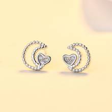 S925 Silver Plated Stud Earrings For Women New Simple Moon Heart-shaped Earrings temperament small clear small earrings female 2024 - buy cheap