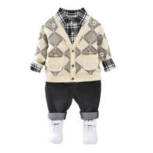 Roupas de bebê e crianças, trajes para primavera e outono, jaquetas xadrez e calças com 3 tamanhos, roupas casuais para crianças 2024 - compre barato