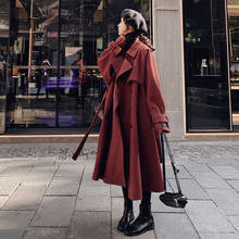 Khaki Wool Long Coats For Women Winter Solid Cashmere Coat Warm Woollen Cloak Overcoat Korean Outerwear Sashes Surcoat 2020 2024 - buy cheap