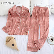Jjulho's conjunto feminino de pijamas com ponta rosa, conjunto de 2 peças de pijama de seda gelo para outono e primavera, com estampa casual feminina, calças de manga comprida 2024 - compre barato