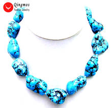 Qingmos натуральный 20-30 мм БАРОККО синее бирюзовое ожерелье для женщин натуральный камень ожерелье s натуральный 18 "ювелирные изделия с чокерами 6011 2024 - купить недорого