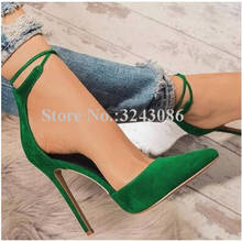 Lady New Lace-up Stiletto Heel Pumps Shoes Sexy 12cm Heel Pointed Toe Green Blue Black Suede High Heels Single Shoes Women 2024 - buy cheap