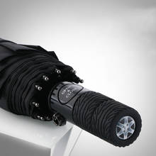 Paraguas automático grande para mujer, sombrilla a prueba de viento con cabezal de rueda, tres pliegues, color negro, para lluvia y estudiantes, SY135 2024 - compra barato