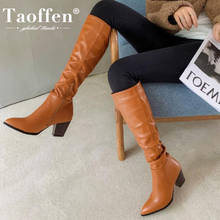 Taoffen-Botas hasta la rodilla de tacón alto para mujer, zapatos de moda de invierno, botas de punta fina sexys, calzado de fiesta diario, talla 32-43 2024 - compra barato