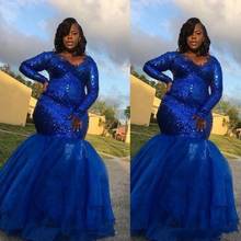 Plus Size African Royal Blue Mermaid Lace Prom Dresses Long Sequins Floor-Length Formal Dress Party Evening Gowns robe de soiree 2024 - buy cheap