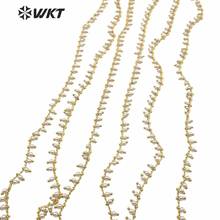 WT-RBC167 Luxury Natural Freshwater Pearl Chain Round Pearl With Gold Plated Chain For Jewelry Accessories Finding 2024 - buy cheap
