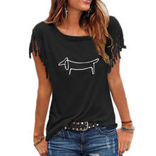 Simples dachshund cachorro impressão feminina camiseta pétala manga casual engraçado camiseta verão hipster t camisa 2024 - compre barato