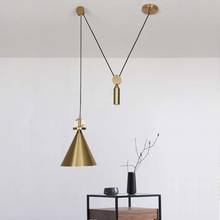 Nordic industrial luz pingente de metal dourado abajur criativo polia levantamento pendurado lâmpada para restaurante quarto cozinha deco 2024 - compre barato