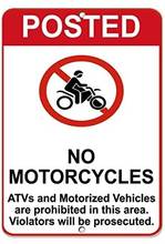 Sinal de metal grande alumínio estanho sinal nenhuma motocicletas atvs e veículos motorizados são proibidos 12 "x 8" 2024 - compre barato