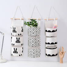 Bolsa de almacenamiento colgante de lino y algodón de estilo nórdico, almacenamiento de 3 bolsillos, colgante de pared de puerta, Cactus, punto blanco y negro, 18,5x61cm, 1 ud. 2024 - compra barato