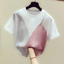 2021 Summer New Patchwork Women T-shirts O-neck Short-sleeved Loose Office Lady Elegant Pulls Outwear Tops Tees 2024 - buy cheap