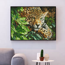 HUACAN Cross Stitch Leopard Animal Needlework Sets For Full Kits White Canvas DIY Embroidery Home Decor 14CT 2024 - buy cheap