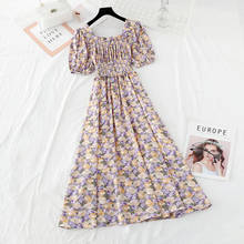 Vestido largo francés Vintage para mujer, vestido de verano de gasa con estampado Floral púrpura, manga corta, 2021 2024 - compra barato