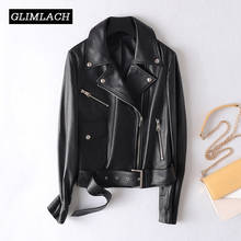 Black Motorcycle Leather Jacket Women Genuine Lambskin Real Leather Coat Ladies Short Overcoat Streetwear Autumn Female Clothes 2024 - buy cheap