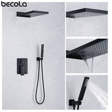 Becnola-conjunto de chuveiro de latão com cascata, ducha e torneira, 3 vias, chuveiro de mão, banheiro, preto 2024 - compre barato