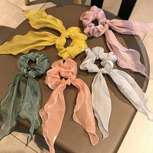 Satin Long Ribbon Hair Scrunchies Chiffon Solid Women Large Bow  Elastic Hair Band Ponytail Holder Ribbon Hair Scrunchies 2024 - buy cheap