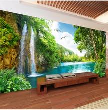 Papel tapiz personalizado para pared, decoración de paisaje natural de Montaña Verde, cascada, papel pintado fotográfico 3D para sala de estar y dormitorio 2024 - compra barato