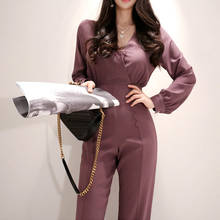 Elegant V-Neck Women Business Jumpsuits Stylish Office Lady Female Wide Leg Pants Playsuit 2021 2024 - buy cheap