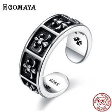 GOMAYA 925 Sterling Silver Ring Carving Flower Casual Rock Punk Fine Jewelry Adjustable Unisex Finger Rings Gift Wholesale 2024 - buy cheap