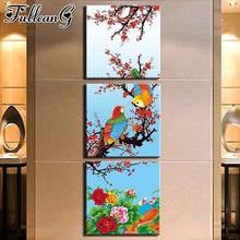 FULLCANG diy diamond embroidery plum blossom birds triptych painting full square round drill 5d mosaic pattern kit decor FC2437 2024 - buy cheap