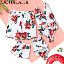 Nashakaite-maiô mãe e filha, traje de banho em design floral com decote em v, roupas para a família, combinar mãe e filha 2024 - compre barato