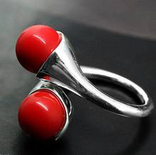 Free shipping Hot sale new Style >>>>Women's Beautiful Natural Red Coral 925 Solid Sterling Silver Ring Size adjust 2024 - buy cheap