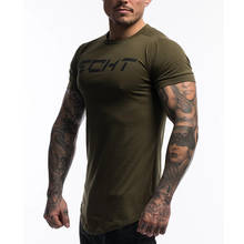 Casual Cotton Print T-shirt Mens Gyms Fitness tshirt Army Green Male  Bodybuilding Workout Skinny Tee shirt Tops Summer Clothes 2024 - buy cheap