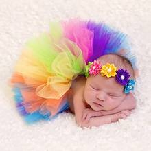 Accesorios de fotografía para bebé recién nacido, falda con diadema Multicolor, tutú infantil, conjunto de ropa para fotografía de bebé arcoíris 2024 - compra barato