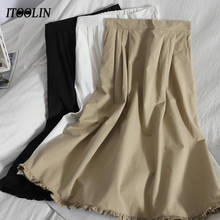 ITOOLIN Ruffle Midi Skirt Women Spring Clothes Fashion High Waist Slim Jupe Female Solid Color Teen Girls Streetwear Faldas 2024 - buy cheap