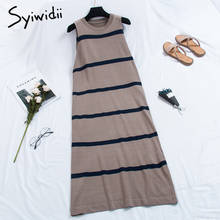 Syiwidii Striped Knitted Tank Dresses Women High Waist Sleeveless Screw Thread A-line 2021 Summer Korean Fashion New Clothing 2024 - buy cheap