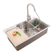 Single-sink Multi-functional Washbasin Kitchen Sinks 304 Stainless Steel Single-basin Large Single-slot 78x48cm 2024 - купить недорого