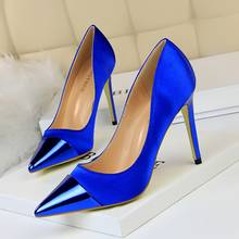 BIGTREE 2020 Fashion 10cm High Heels Women Valentine Blue Pumps Female Satin Stiletto Heel Tacones Fetish Silk Glitter Red Shoes 2024 - buy cheap