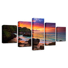 Quadros de arte da parede lona 5 peças pôr do sol brilho pinturas decoração casa sala estar hd impressões praia ondas seascape cartazes quadro 2024 - compre barato