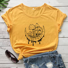 Женская Винтажная футболка в стиле бохо, с рисунком грибов и кристаллов на Луне, волшебный хиппи, веганский Топ 2024 - купить недорого