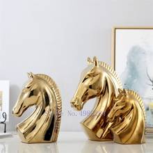 Cerâmica criativa nórdica de ouro simulado animal cavalo cabeça enfeites de artesanato decoração de casa moderna acessórios estatuetas 2024 - compre barato