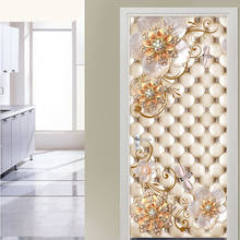 Pegatina autoadhesiva de puerta de PVC, decoración de lujo para el hogar, Mural de rollo suave de flores, joyería dorada, estéreo 3D 2024 - compra barato