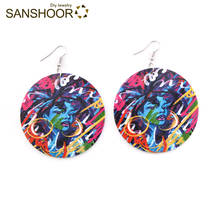 SANSHOOR Printed Artistic AFRO Queen Wood Earrings 6cm Big Afrocentric Ethnic Blacks Halloween Jewelry For Women Gifts 1Pair 2024 - buy cheap