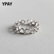 YPAY Women Solid 925 Sterling Silver Open Rings for Girls Rows of Heart Personalized Adjustable Ring Fine Party Jewelry YMR587
