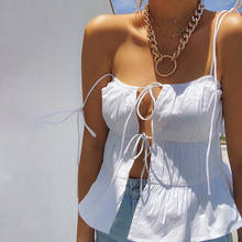 Sexy Tie Front Top Women Camisoles Split Lace-up Shirt White Bandage Straps Vest Female Cropped Tops Backless Casual Camis hot 2024 - buy cheap