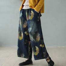 FairyNatural Womens Wide Leg Jeans Plus Size Ladies Cotton Elastic Waist Printed Flower Denim Trousers 2021 New Spring Autumn 2024 - buy cheap