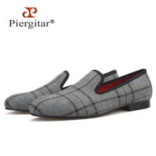 Piergitar new British style gingham fabric men flats fashion party and prom men's loafers handmade men casual shoes plus size 2024 - buy cheap