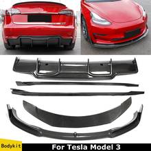 For Tesla Model 3 Full Body Kit 2017-2019 Front Bumper Chin Lip Rear Diffusers Spoiler Side Skirts Protector Real Carbon Fiber 2024 - buy cheap