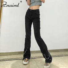 Znaiml Chic Chain Decoration Black Y2K Flare Jeans For Girls Female Fashion Women's Vintage Denim Pants High Waisted Trouser 2024 - buy cheap